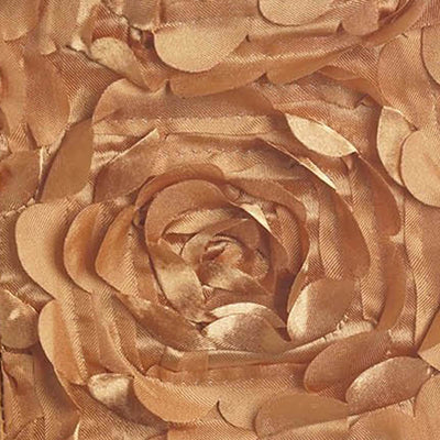 Textured rose design in golden satin fabric.
