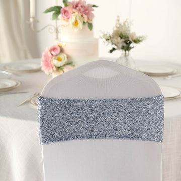 Dusty Blue Sequin Spandex Chair Sashes - Add Elegance and Glamour to Your Event Decor