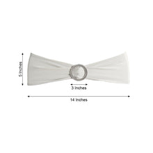 Spandex fitted chair sash in white with a rhinestone ring
