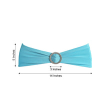 spandex fitted chair sashes - light blue headband with measurements of 5 inches and 3 inches