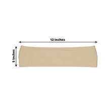 Spandex Fitted Chair Sashes - Beige Headband with Measurements 12 inches and 5 inches