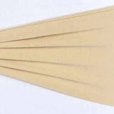 Beige paper fan, elegantly fanned out on a white background.