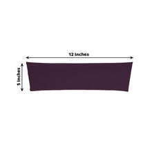 Spandex fitted chair sashes - a purple headband with measurements of 12 inches and 5 inches