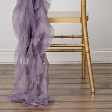 Elevate Your Event Aesthetics with the Violet Amethyst Chiffon Curly Chair Sash