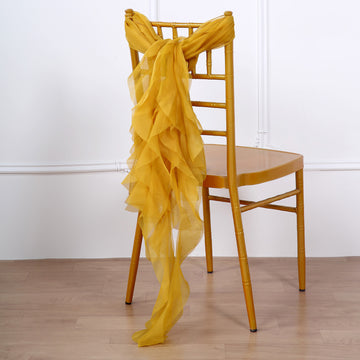 Add Flair and Elegance with Mustard Yellow Chiffon Curly Chair Sash