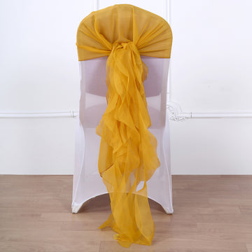 Experience the Dreamy Allure of Mustard Yellow Chiffon Curly Chair Sash