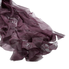 Eggplant Chiffon scarf with ruffles and a white background