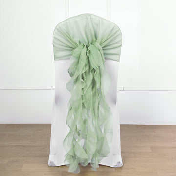 Transform Your Event Decor with the Sage Green Chiffon Curly Chair Sash
