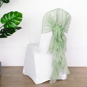 Add Elegance to Your Event with the Sage Green Chiffon Curly Chair Sash