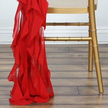 Elevate Your Event Decor with the Red Chiffon Curly Chair Sash