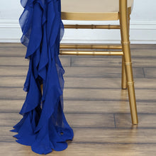 Chiffon Royal Blue Curly Chair Sash#whtbkgd