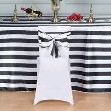 5 Pack | 6" x 108 " | Black & White | Stripe Satin Chair Sashes