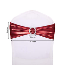 spandex fitted chair sash in red with a rhinestone ring measures 5 inches and 14 inches