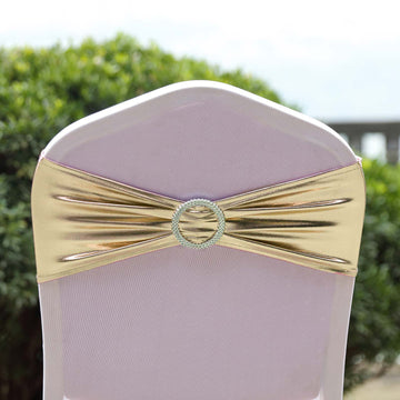 Event Decor Made Easy with Metallic Champagne Spandex Chair Sashes