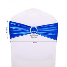 Spandex Fitted Chair Sash in Metallic Royal Blue with Rhinestone Ring, Measures 14 inches