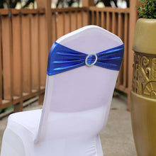 5 pack Metallic Royal Blue Spandex Chair Sashes With Attached Round Diamond Buckles
