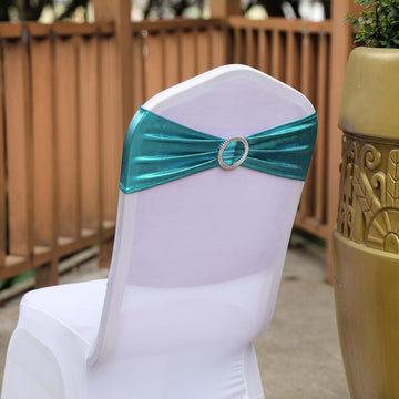Add Elegance and Glamour with Metallic Peacock Teal Spandex Chair Sashes