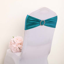 Spandex Chair Sashes Metallic Peacock Teal 5 Pack with Attached Diamond Buckles