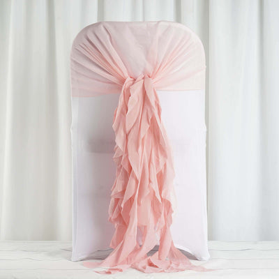 Pink chair sash with ruffled texture for event decoration