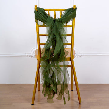Add a Touch of Elegance with Olive Green Chiffon Chair Ties