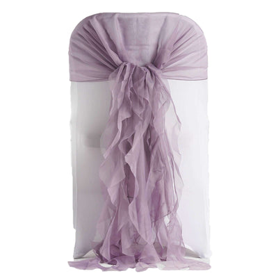 Lavender chiffon chair sash with ruffled design