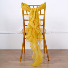 Chiffon Mustard Yellow Chair Sashes Hooded Ruffled
