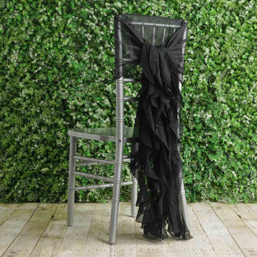 Elevate Your Event Decor with Black Chiffon Hoods and Willow Chair Sashes