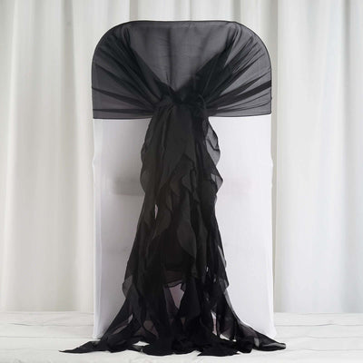 Black chair sash draped elegantly on a white chair.