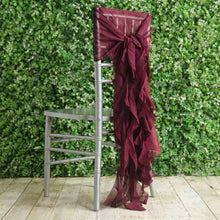 Burgundy Chiffon Chair Hoods Ruffled Willow Sashes