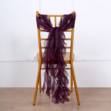 Chiffon Willow Chair Sashes In Eggplant Hoods With Ruffles
