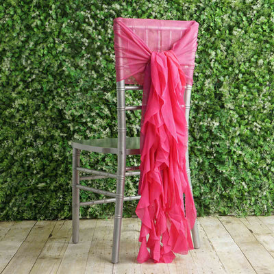 Pink chair sash draped elegantly over a silver chiavari chair.