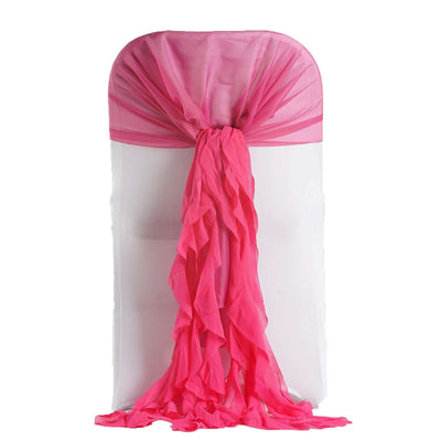 Pink chair cover with ruffled design for events and decorations
