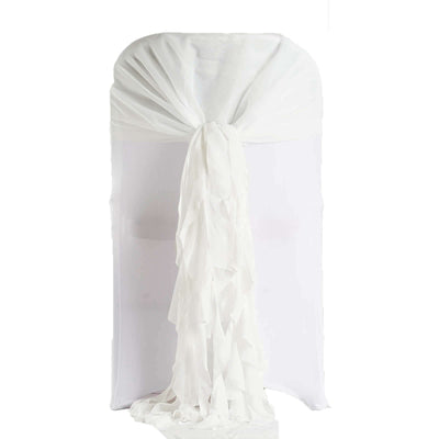 White chiffon chair cover with draped design