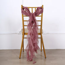 Willow Chiffon Chair Sashes With Hoods And Ruffles In Mauve Cinnamon Rose 