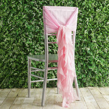 Pink Chiffon Chair Hoods Ruffled Willow Sashes