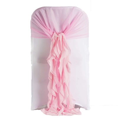 Pink chair sash draping elegantly over a white chair cover