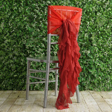 Red Chiffon Chair Hoods Ruffled Willow Sashes