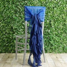 Royal Blue Chiffon Chair Hoods Ruffled Willow Sashes