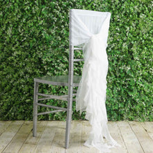 White Chiffon Chair Hoods Ruffled Willow Sashes
