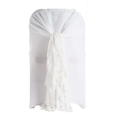 White sheer table cover with elegant draping and tie detail