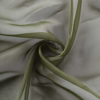 Olive green sheer fabric in a swirling pattern.