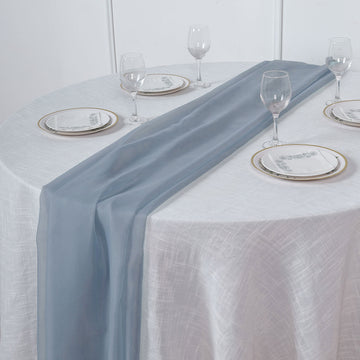 Create a Dreamy and Romantic Atmosphere with the Dusty Blue Premium Chiffon Table Runner