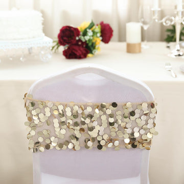 Transform Your Chairs with Champagne Big Payette Sequin Chair Sash Bands
