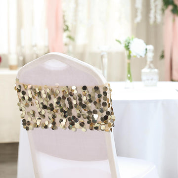 Champagne Big Payette Sequin Chair Sash Bands - Stylish and Luxurious