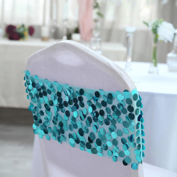 Turquoise Big Payette Sequin Chair Sash Bands
