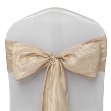 satin & taffeta chair sashes on a white chair with a gold bow#whtbkgd