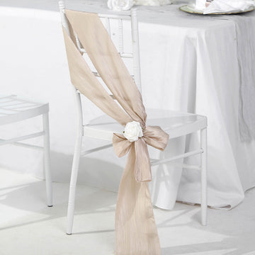 Elevate Your Event Decor with Beige Accordion Crinkle Taffeta Chair Sashes