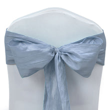 Accordion Crinkle Taffeta Chair Sashes 5 Pack In Dusty Blue 6 Inch x 106 Inch#whtbkgd
