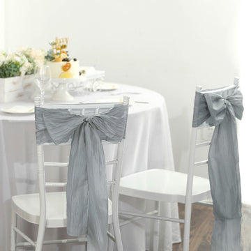 Create a Mesmerizing Look with Silver Accordion Crinkle Taffeta Chair Sashes