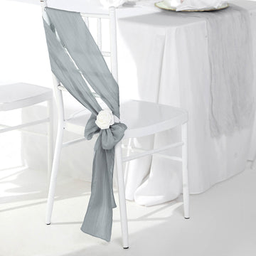 Add a Touch of Elegance with Silver Accordion Crinkle Taffeta Chair Sashes